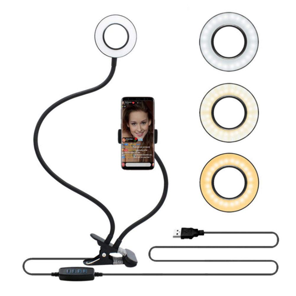 Universal Desktop Selfie Ring Light with Flexible Phone Holder & Adjustable Stand - LED Beauty Light for Live Streaming, Video Calls, YouTube Videos & Makeup (Black)