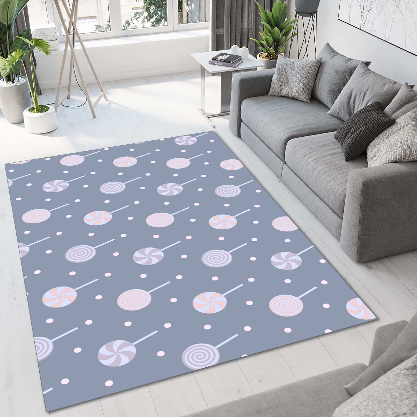 Polka Dot Area Rug 5x7ft - Lollipop Print Machine Washable Indoor Rug, Soft Eco-Friendly Non-Slip Carpet for Living Room, Bedroom, Study | Home Decor, Kids Room, Nursery, Dorm
