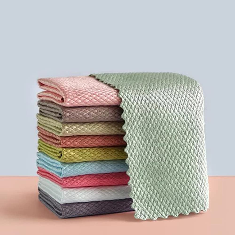 JDKD 10-Piece Nano Cleaning Cloth Set - Streak-Free Microfiber Polishing Towels, Fish Scale Texture, Reusable & Lint-Free for Glasses, Screens, Jewelry - 10x10 Inch Absorbent Miracle Cleaning Cloths (Perfect for Electronics, Cars & Household Cleaning)