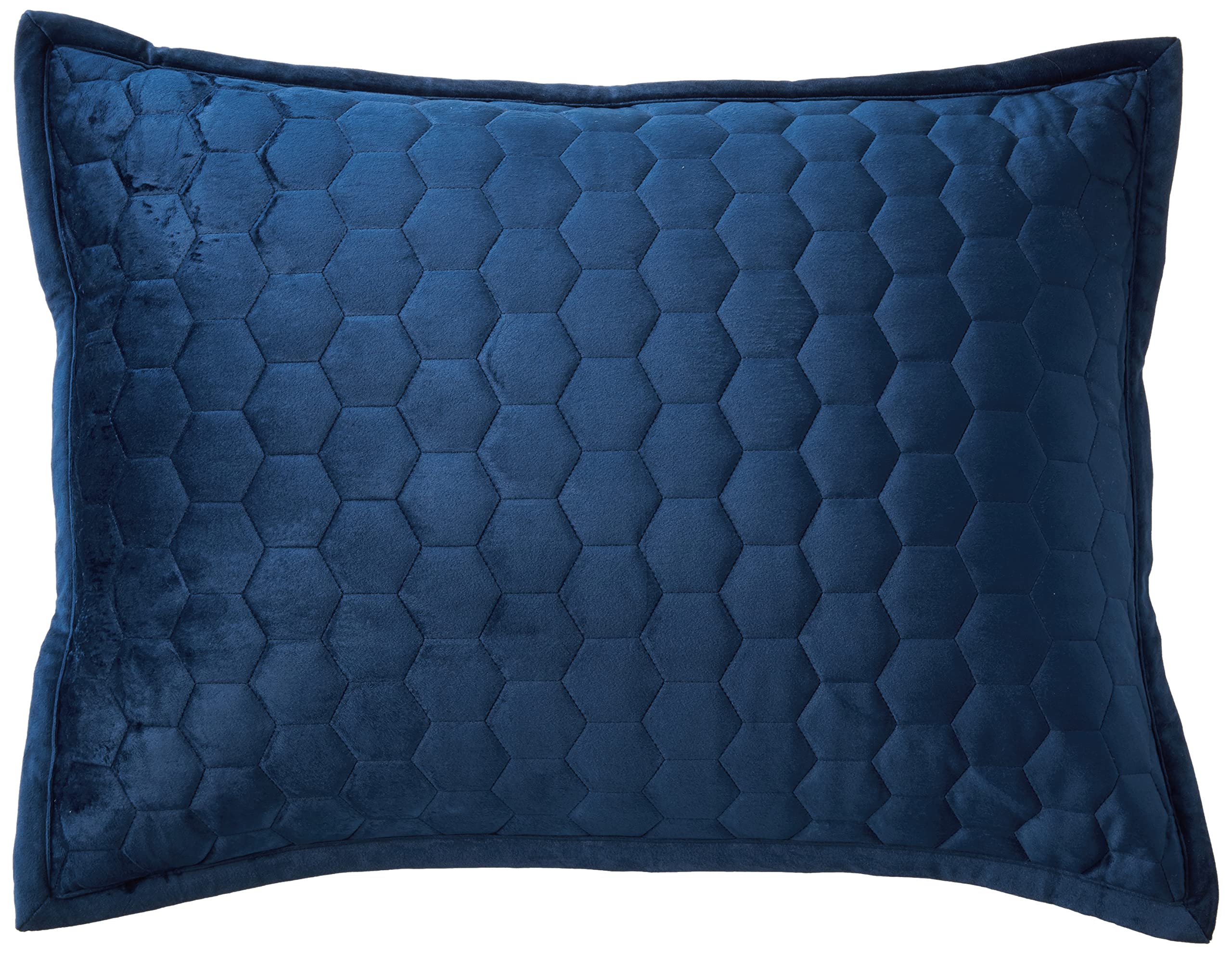 Tribeca Living Velvet Queen Quilt Set - 3 Piece Honeycomb Stitch Bedding with Super Soft 260GSM Velvet, Oversized Quilt & 2 Sham Pillowcases in Navy Blue - Luxury Bedroom Decor for Cozy Nights & Stylish Home Makeover