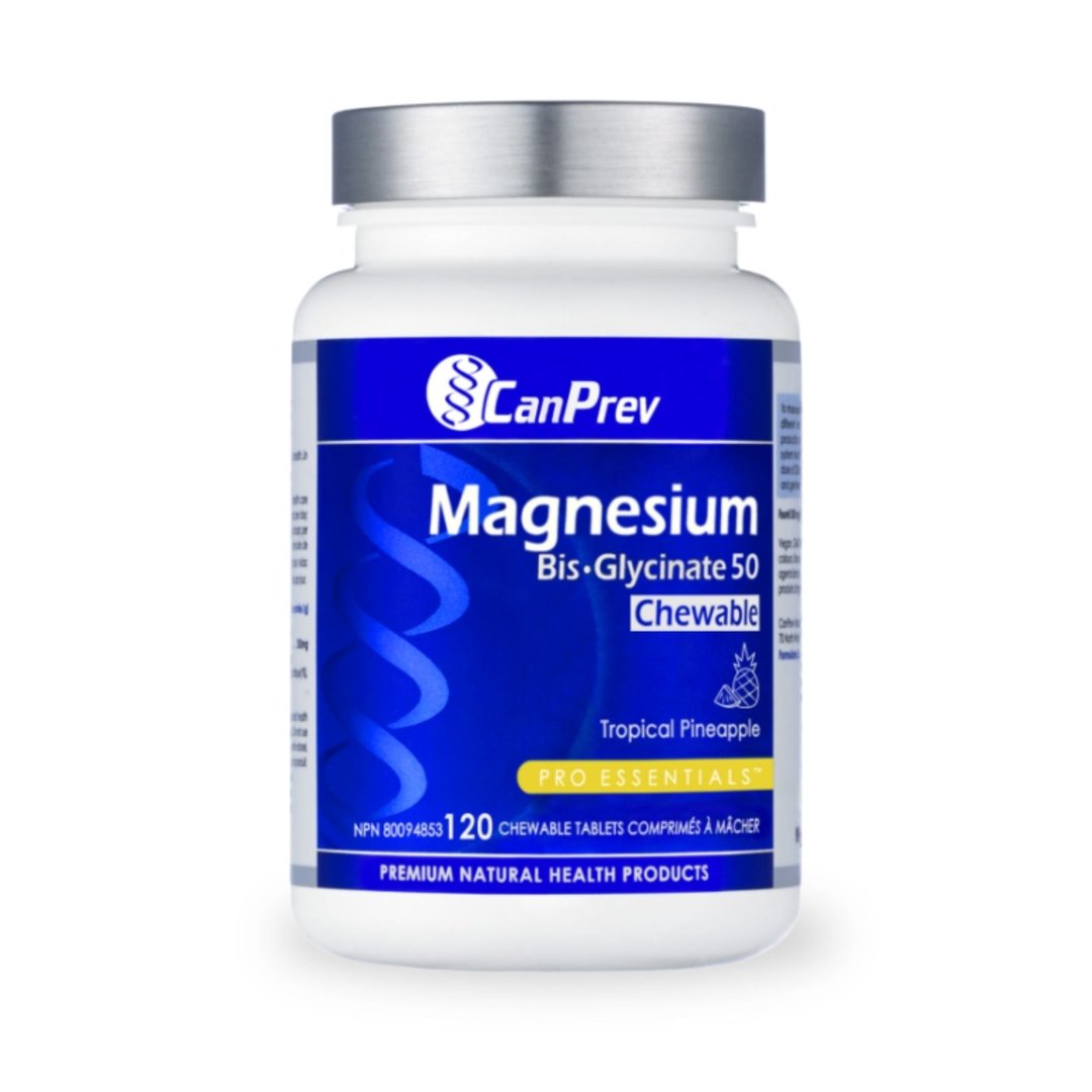 Canprev Magnesium Bisglycinate 50mg Chewable Tablets - Tropical Pineapple Flavor (120 Count) for Muscle Relaxation & Stress Relief - Perfect for Athletes & Active Lifestyles