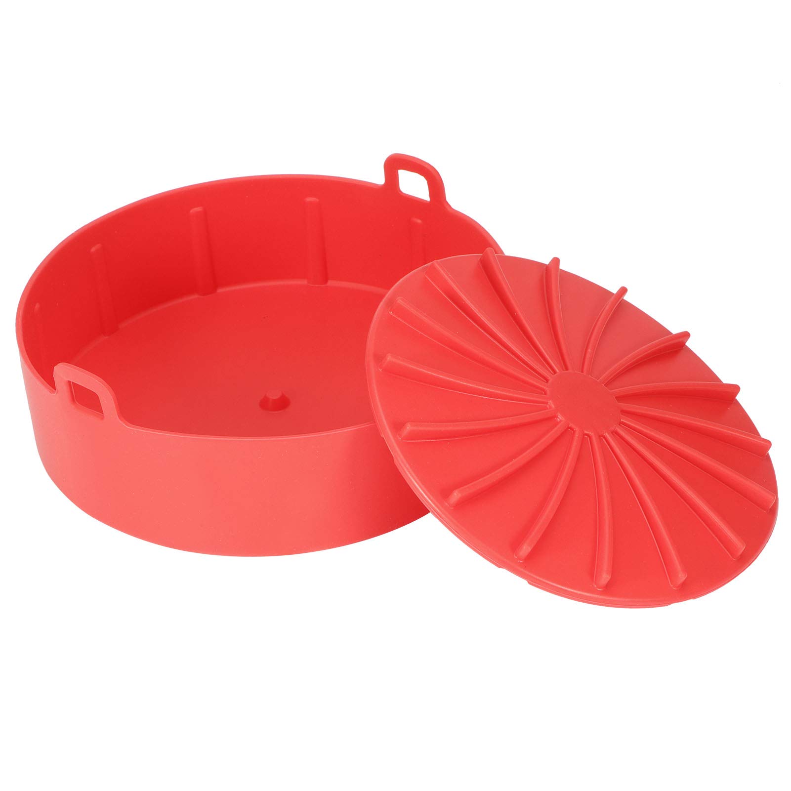 Non-Slip Silicone Air Fryer Mat - Easy to Detach Handle, Durable & Heat-Resistant Cooking Mat for Healthy Air Frying - Perfect for Roasting, Baking, and Reheating (Red) - Ideal for Kitchen, Home Use, and Meal Prep