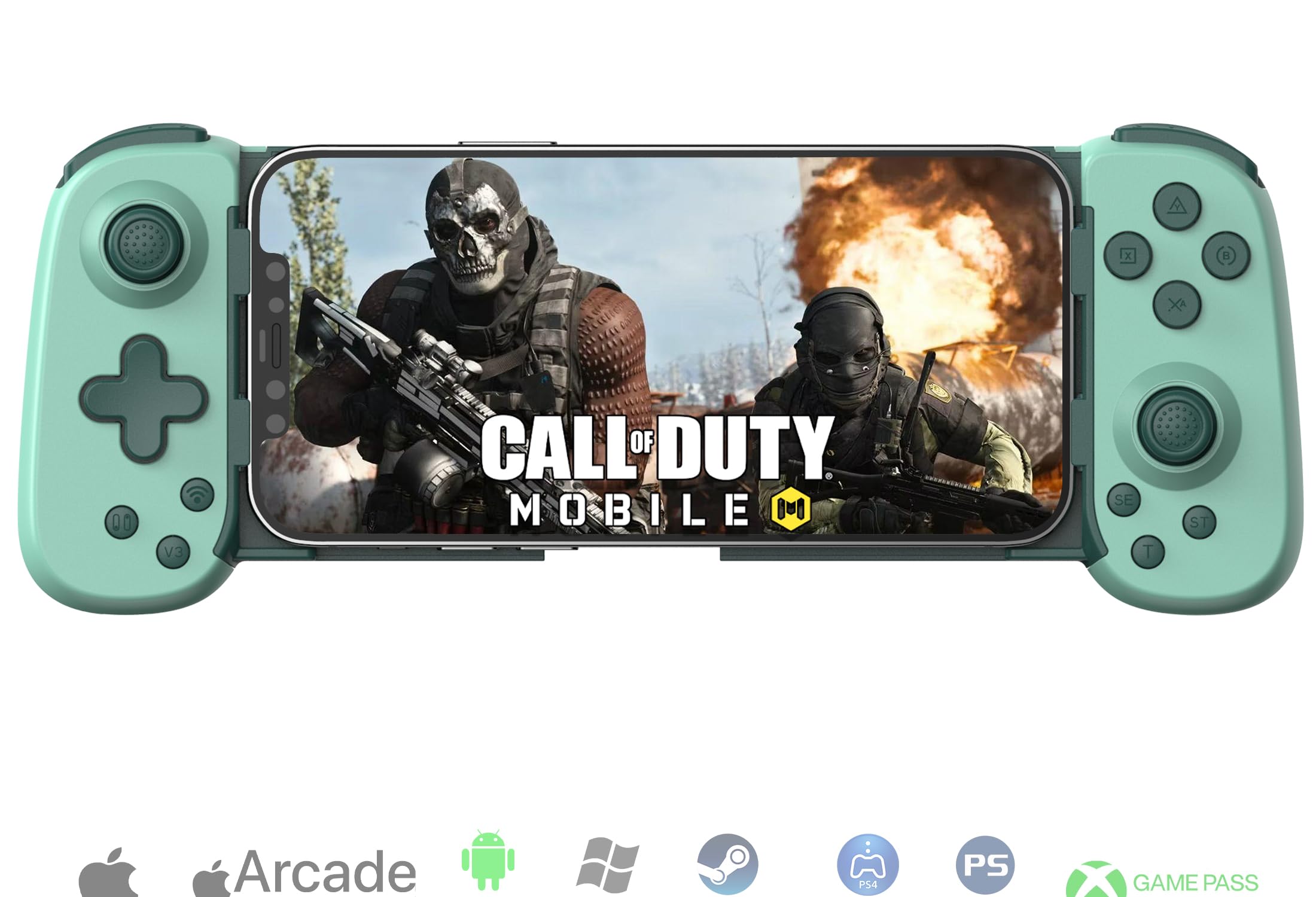 Wireless Gamepad for iPhone Android PC - 6-Axis Gyro & Dual Motors - Green - Perfect for Cloud Gaming & Console Streaming
