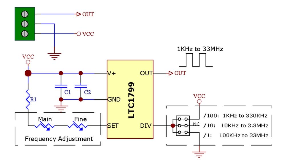 LTC1799 Adjustable Oscillator Module 1KHz to 33MHz - Precision Frequency Generator for Electronics Projects, DIY, and Lab Testing