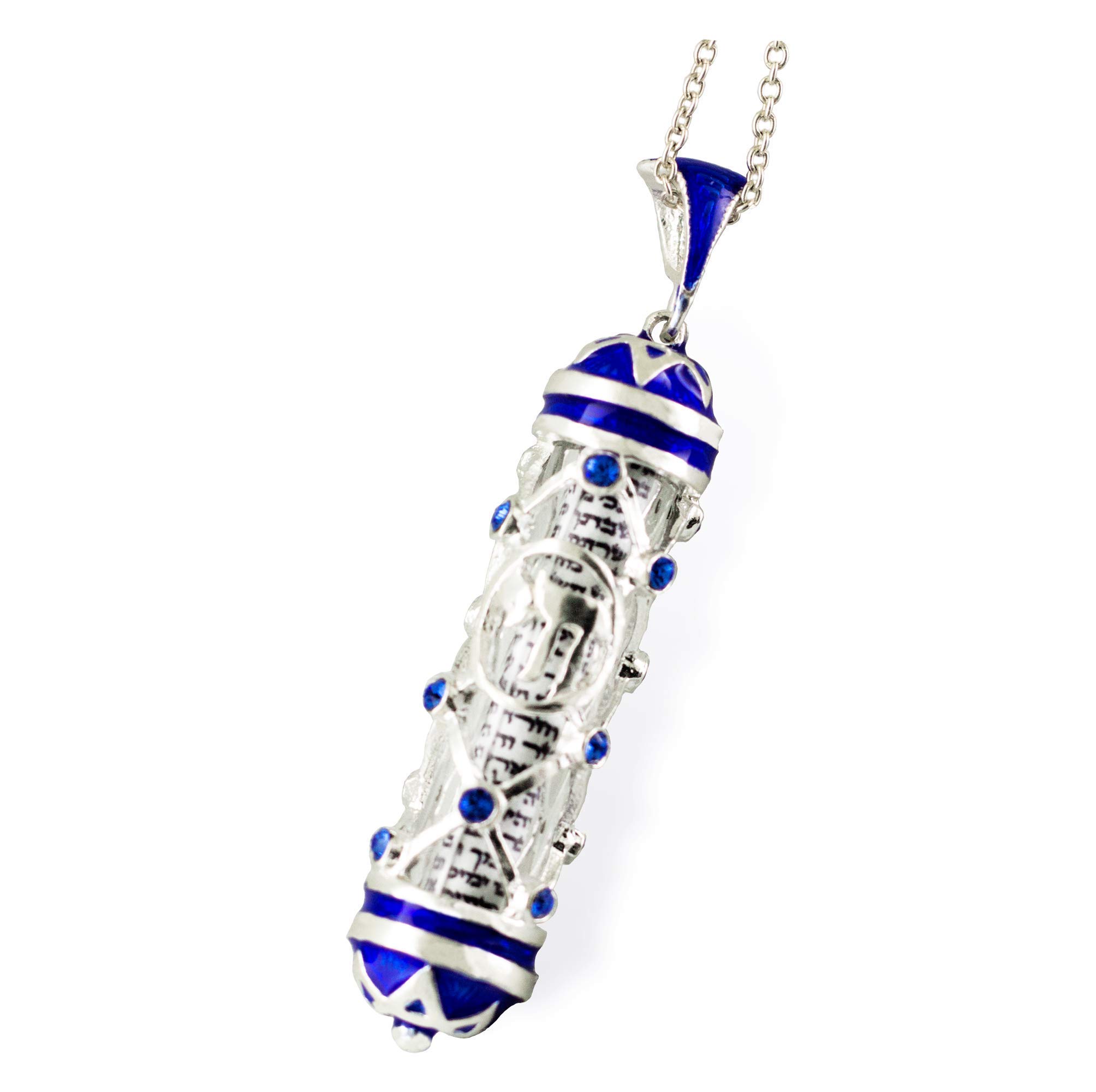 925 Sterling Silver Mezuzah Necklace with Hebrew Prayer - Chai Pendant in Blue, Jewish Jewelry Gift for Women & Men - Perfect for Hanukkah, Bar Mitzvah & Religious Occasions