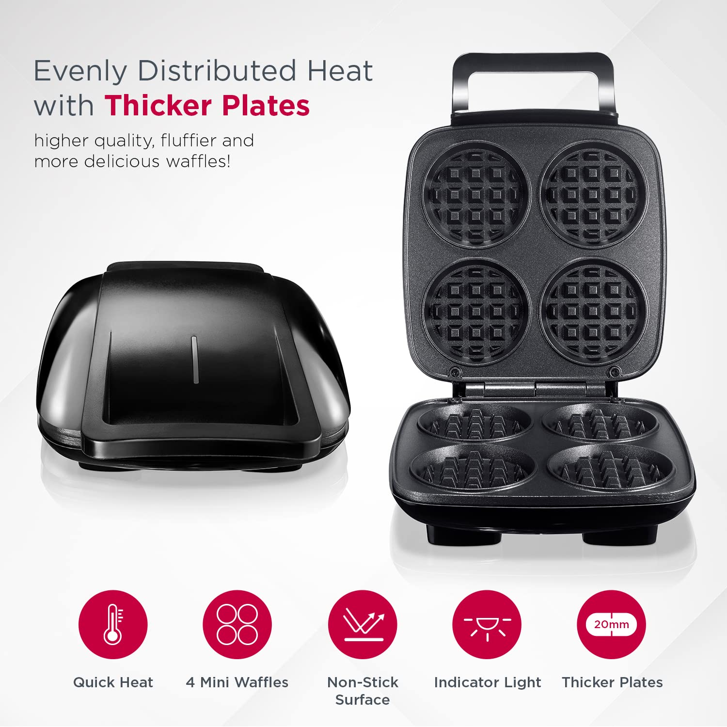 Mywaffle Classic Waffle & Chaffle Maker - Non-Stick Belgian Waffle Iron for Keto, Churro, Dessert & Breakfast - Deep Plates, Easy Clean - Perfect for Family Brunch, Keto Diet & Holiday Gatherings