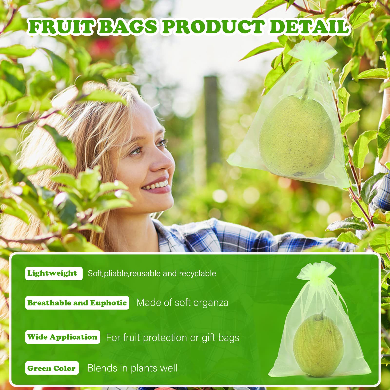 KINGLAKE 50 Pcs 6x8 Inch Reusable Mesh Fruit Protection Bags with Drawstring - Breathable Garden Netting Covers for Apples, Peaches, Pears | Protect Fruits from Birds, Insects & Harsh Weather | Perfect for Fruit Trees, Vegetable Gardens & Organic Farming