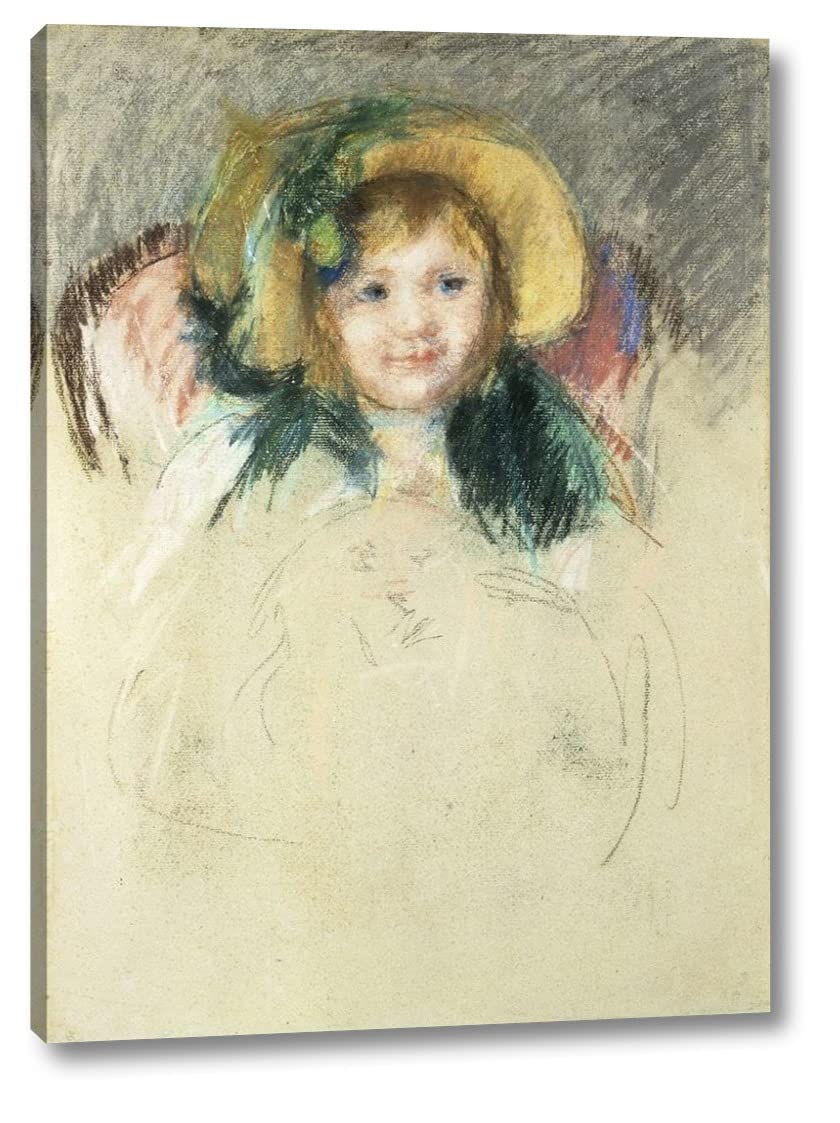 Mary Cassatt 'Sara in a Bonnet with a Plum Hanging Down' 22x30 Inch Canvas Art Print - Gallery Wrapped Ready to Hang Wall Decor - Perfect for Living Room, Bedroom, or Office