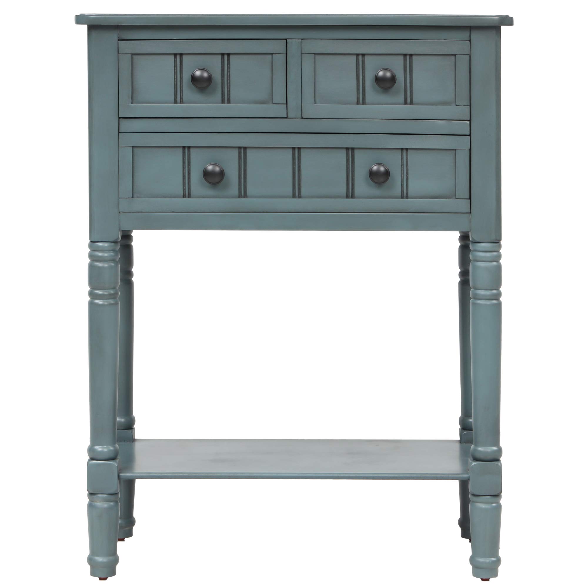 Slim Navy Console Table with 3 Storage Drawers & Bottom Shelf - Entryway, Living Room, Hallway Furniture for Home Decor & Organization