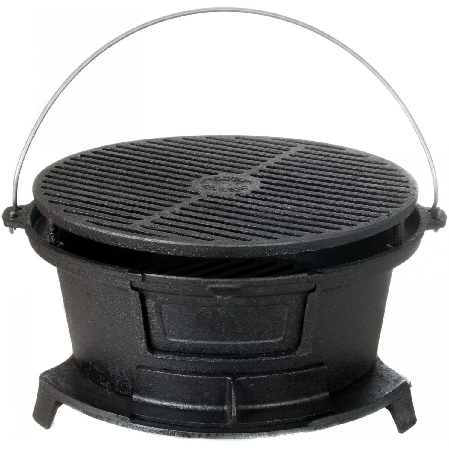 Premium Round Seasoned Cast Iron Charcoal Hibachi Grill - GL10447 | Portable Japanese BBQ Grill for Outdoor Cooking, Camping & Backyard Parties