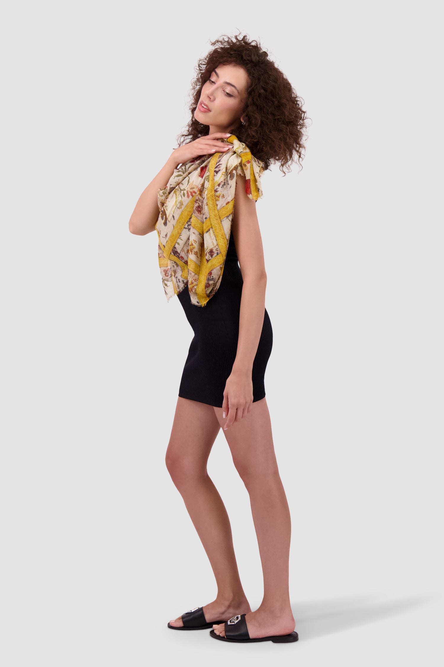 Faliero Sarti Yellow Divanette Scarf - Luxury Italian Silk Shawl for Women - Elegant Fashion Accessory for Parties, Weddings & Special Occasions