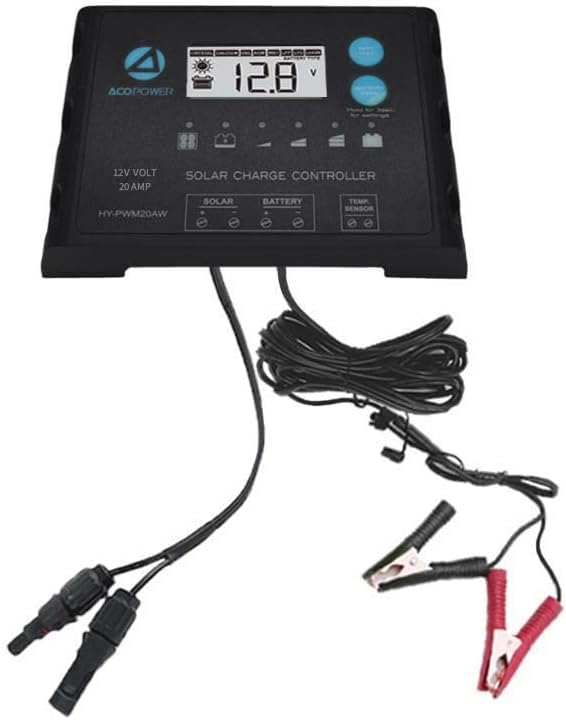 ACOPOWER ProteusX 20A 12V Waterproof Solar Charge Controller with Alligator Clips & MC4 Connectors for RV, Boat, Off-Grid Power Systems