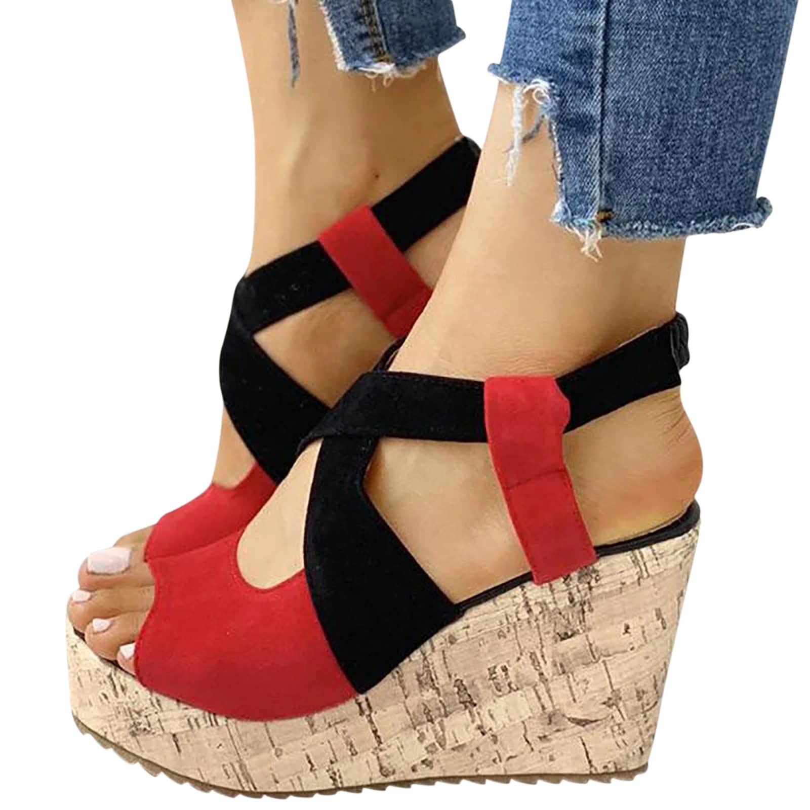LUOPUNAQ Women's Open Toe Espadrille Wedge Sandals with Ankle Strap - Bohemian Summer Beach Shoes for Casual Outings, Vacations & Date Nights