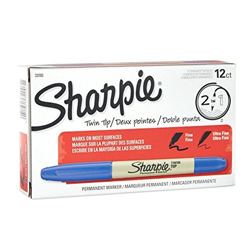 Sharpie Twin Tip Fine & Ultra Fine Permanent Markers, 12-Pack - Blue for Office & Art Projects