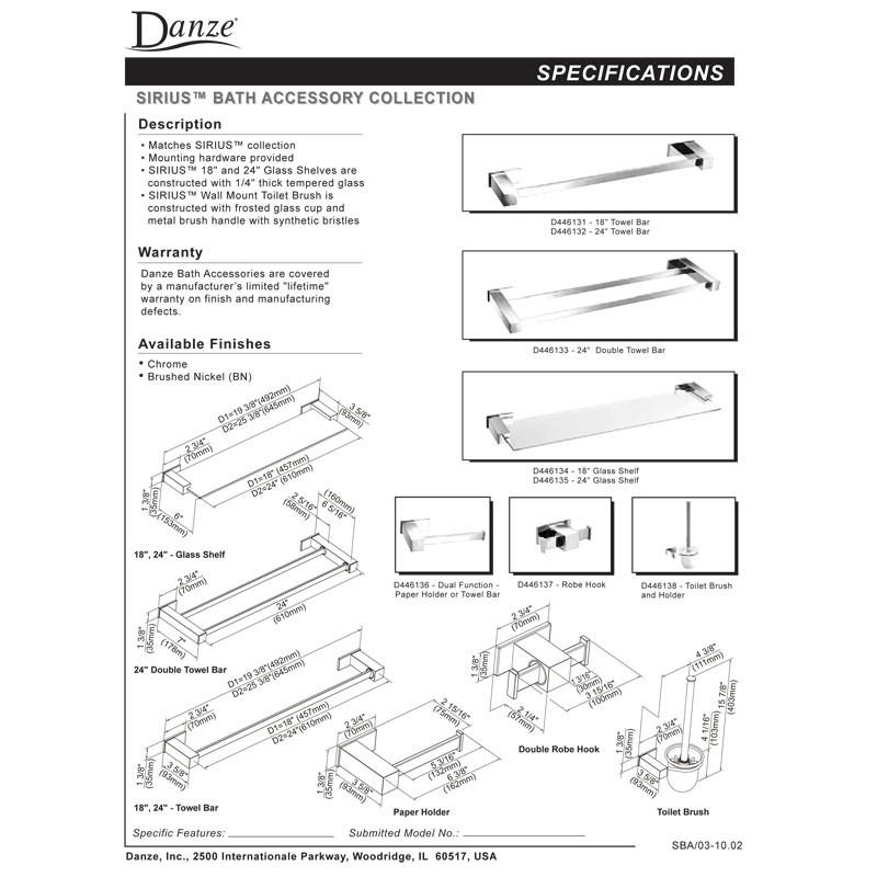 Danze Sirius Collection Ultra Modern 18-Inch Brushed Nickel Tempered Glass Shelf - Bathroom & Kitchen Storage Solution for Shower, Vanity, and Spa Organization