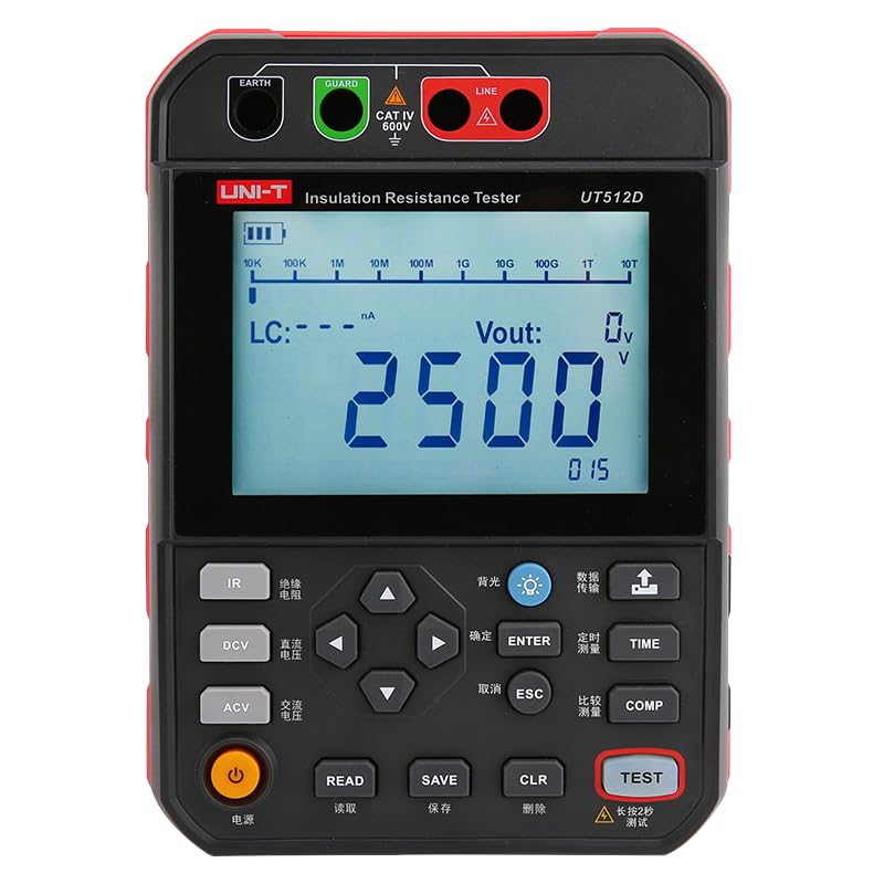 UNI-T UT512D UT512E 2.5KV Digital Insulation Resistance Tester Megohmmeter - 999 Data Storage, High Voltage Electrical Testing for Industrial & Home Use - Perfect for Electricians, Engineers & DIY Projects