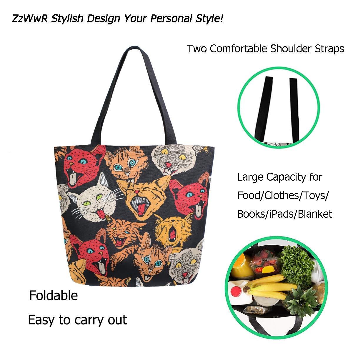 Stylish Funny Pattern Extra Large Shoulder Tote Bag - Perfect for Beach, Travel, Weekender, Gym & Grocery Shopping - Durable Multipurpose Carryall for Women & Men