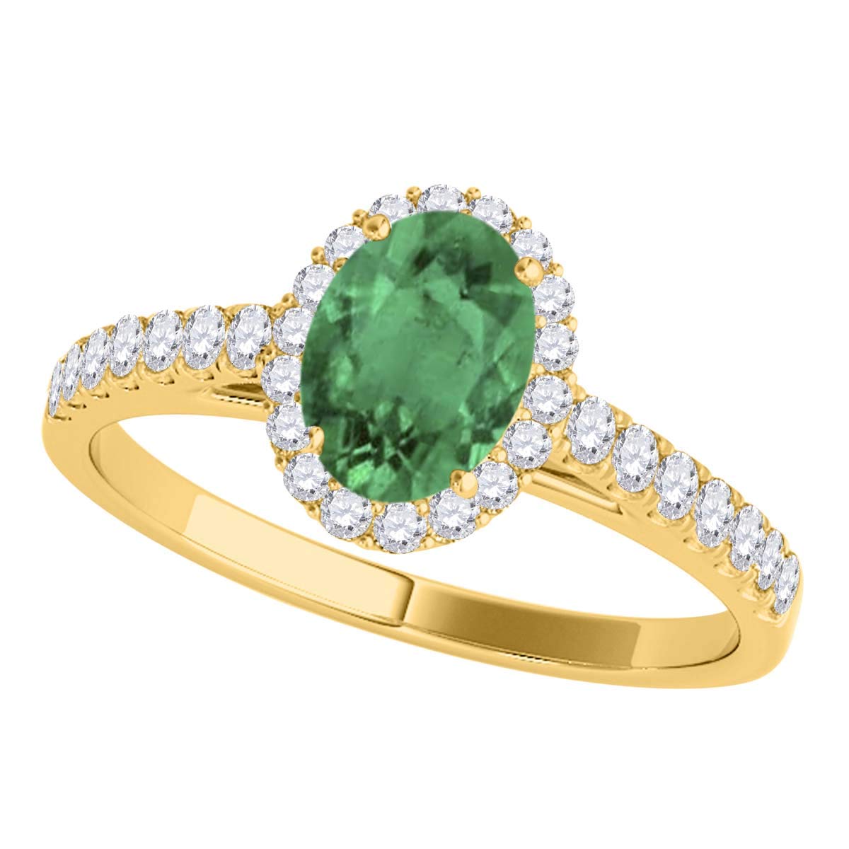 MauliJewels 10K Yellow Gold Emerald and Diamond Ring for Women - 0.70 Carat Oval Cut Emerald with Prong Setting | Elegant Jewelry Gift for Anniversary, Engagement, or Special Occasion