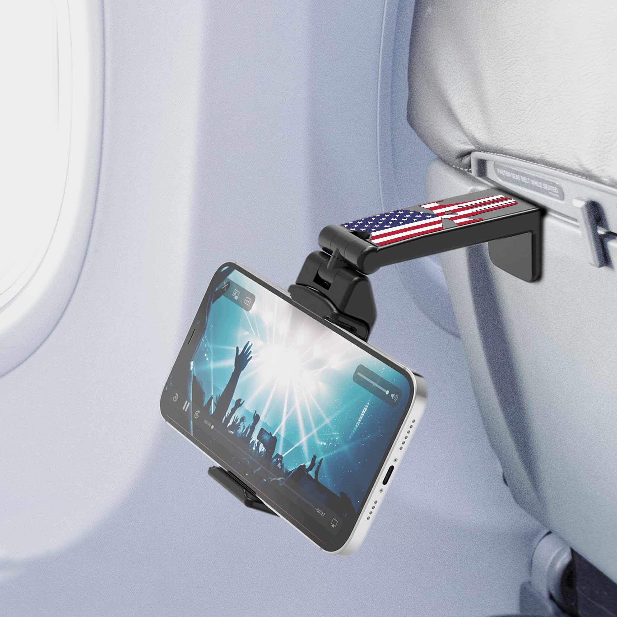 BEYOND CELL Universal Airplane Seat Back Tray Table - Adjustable Phone Holder for iPhone & Android, Travel Accessories with US Flag Skull Design | Perfect for Hands-Free In-Flight Entertainment, Road Trips & Commuting