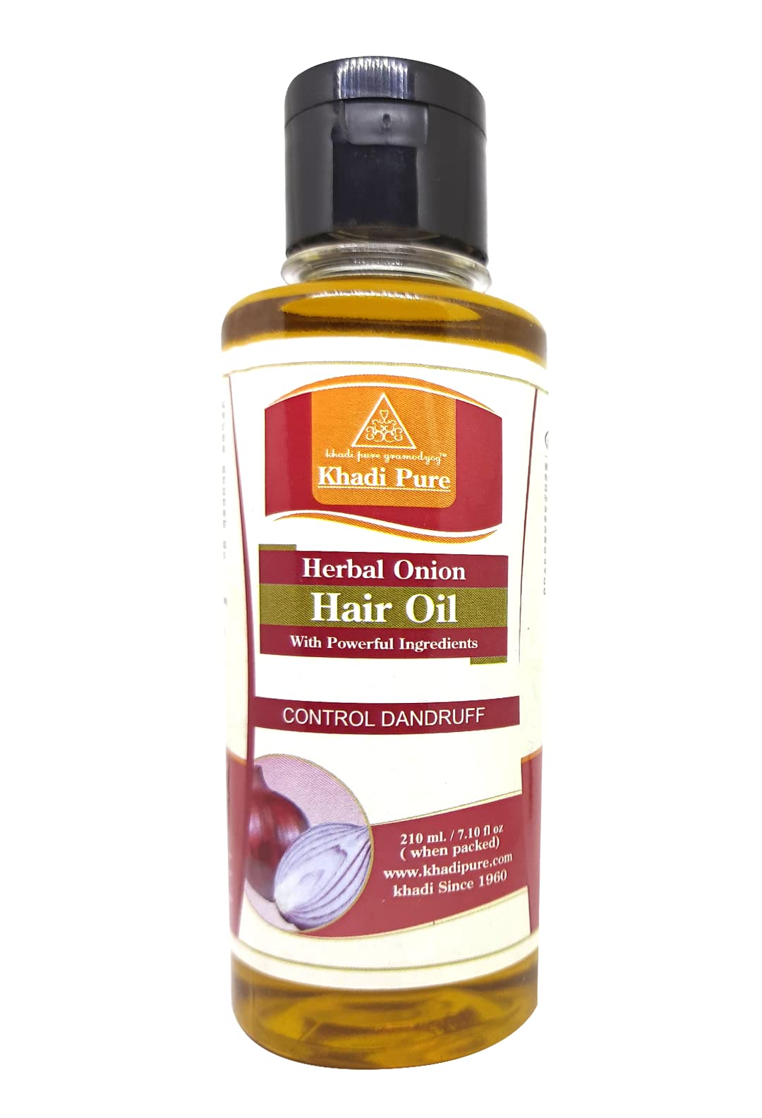 Khadi Pure Herbal Onion Hair Oil for Hair Growth & Scalp Care - 210ml Natural Brown Hair Treatment | Reduces Hair Fall & Adds Shine | Perfect for Daily Hair Care Routine & Ayurvedic Scalp Massage (KPONIONHOX1)