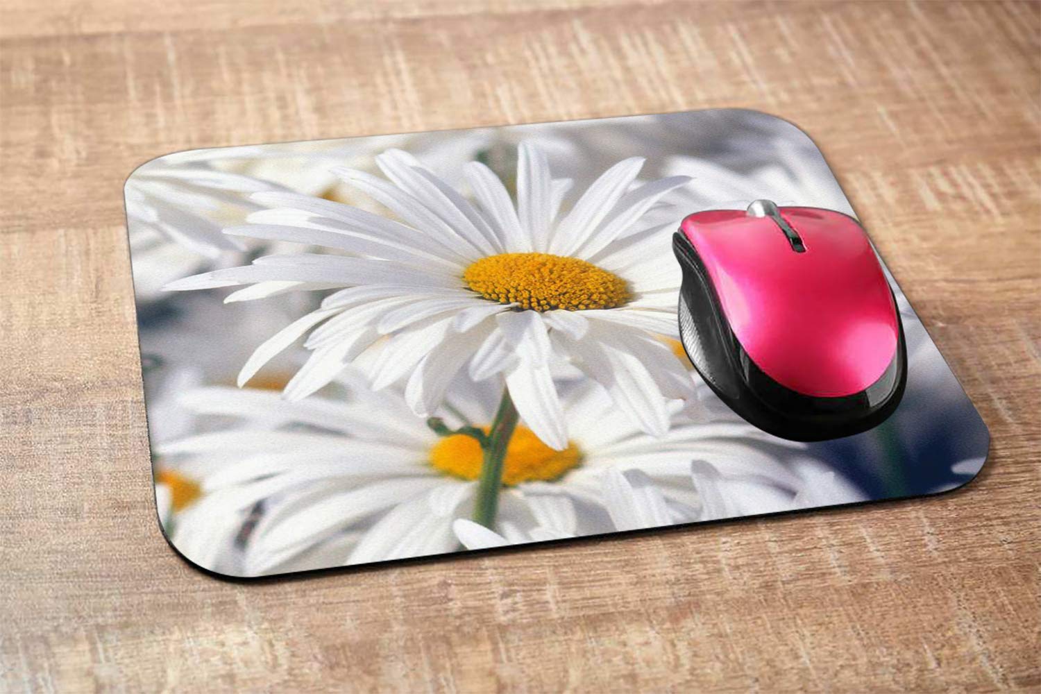 Daisy Flower Gaming Mouse Pad - Non-Slip Rubber Base, 9.5 x 7.9 Inch White Computer Mouse Mat for PC, Laptop & Office Desk - Perfect for Gaming, Work & Home Office Setup