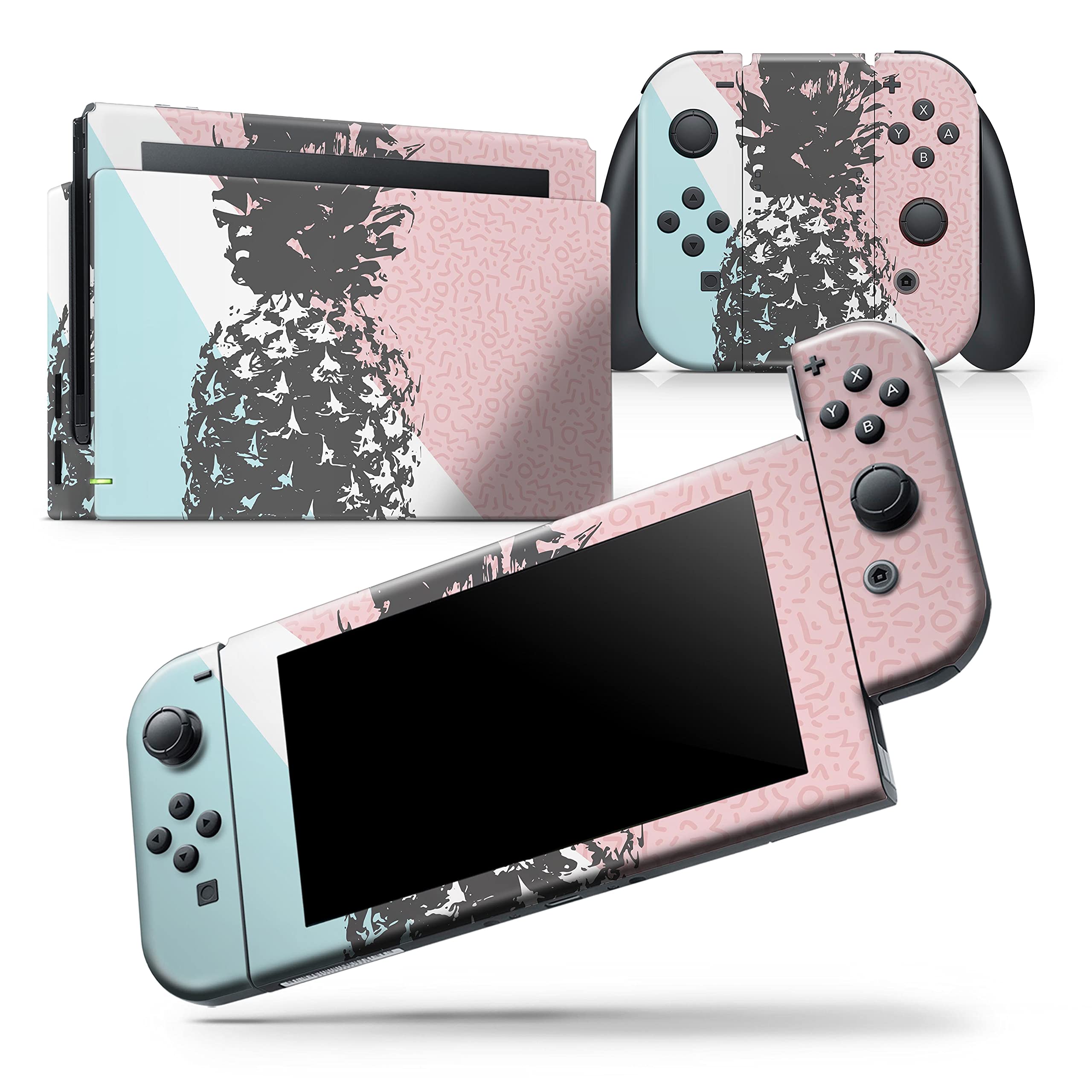Nintendo Switch Console Skin Decal - Coral Mint Summer Pineapple Design, Scratch-Resistant Removable Vinyl Wrap Cover - Perfect for Gaming Protection & Customization