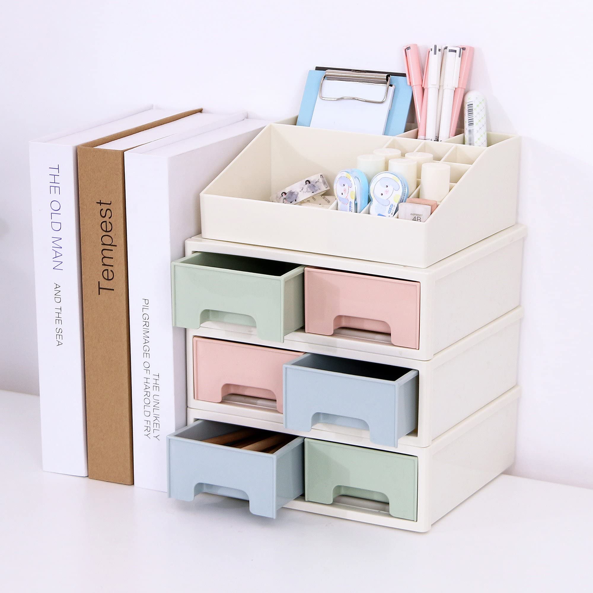 4-Drawer Stationery & Cosmetic Organizer Box - 16 Slots for Pens, Cards, Office Supplies - Perfect for Home & Office Organization