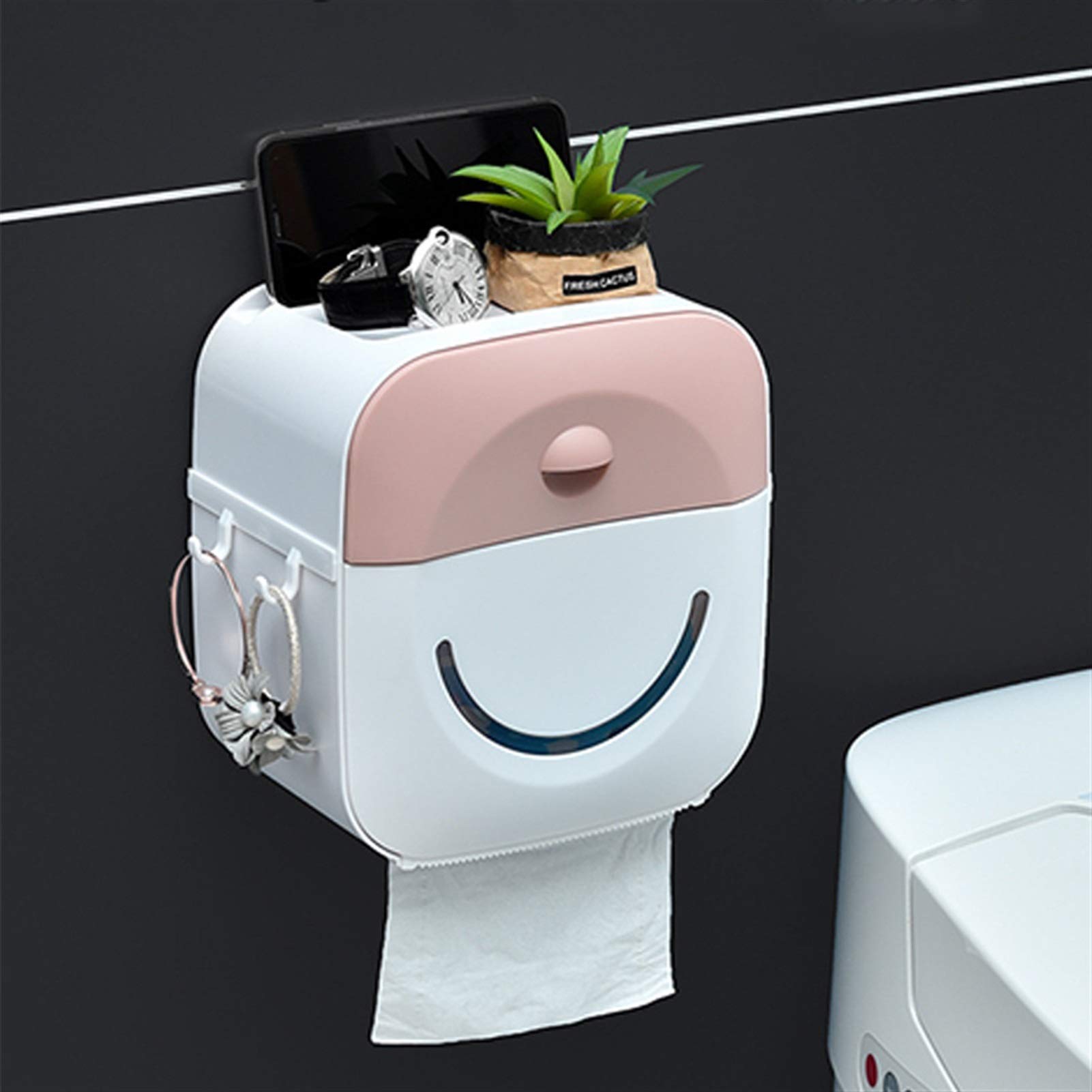 XXXXW Waterproof Wall Mounted Toilet Paper Holder Dispenser - Pink Bathroom Tissue Roll Stand with Storage Box for WC Paper Rolls | Perfect for Home, Office & Public Restrooms