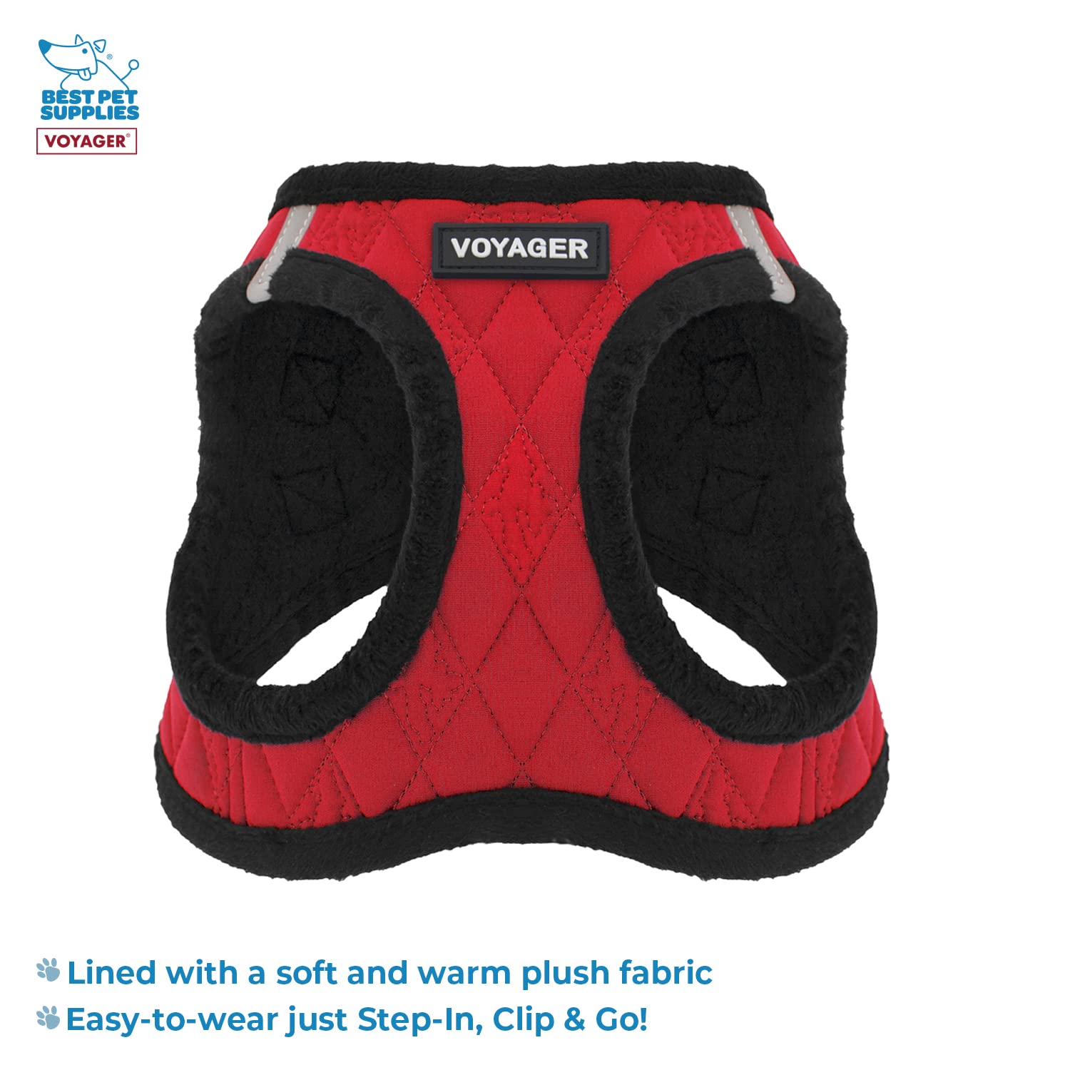 Best Pet Supplies Voyager Step-in Plush Dog Harness - Soft Comfortable Vest for Small & Medium Dogs, Easy to Wear, Red Plush (Leash Bundle Included) - XS (13-14.5