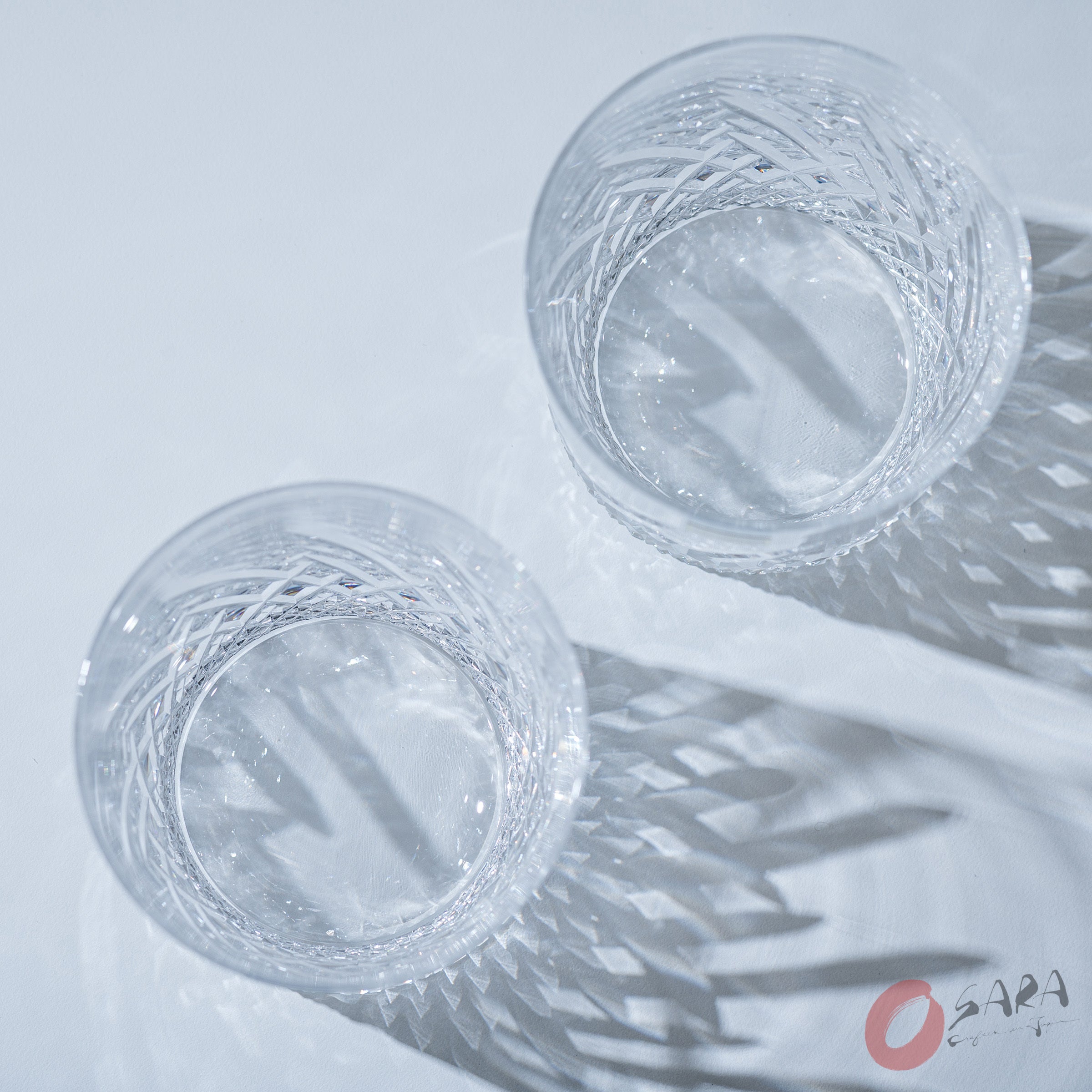 KAGAMI Handmade Japanese Crystal Whiskey Glasses Set of 2 - 260ml Frosted Rock Glasses for Scotch, Bourbon & Cocktails - Elegant Barware for Home & Gifts