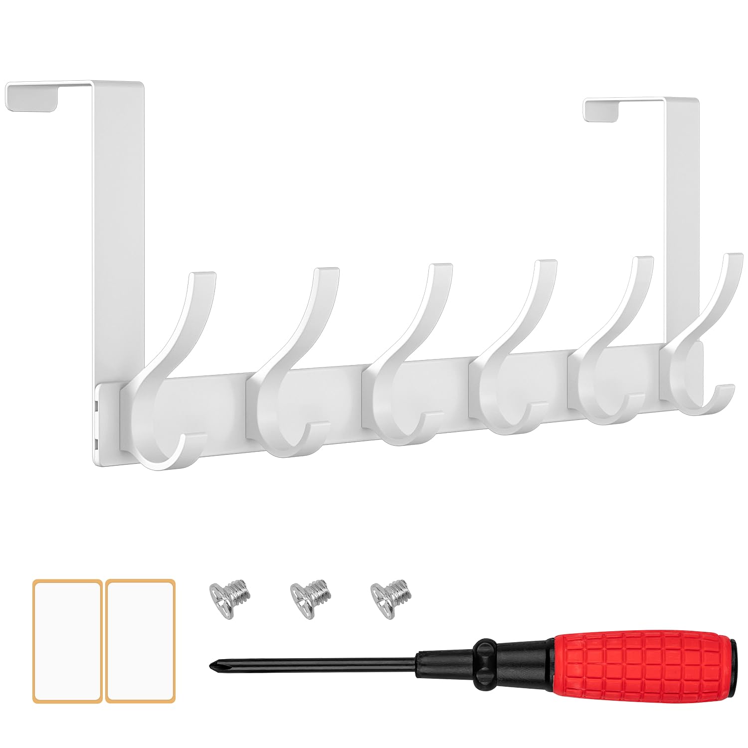 12-Pack Over The Door Hooks - 15.5 Inch Heavy Duty Door Hangers for Towels, Coats & Hats - White Space Saving Door Organizer for Bathroom, Bedroom & Closet Storage