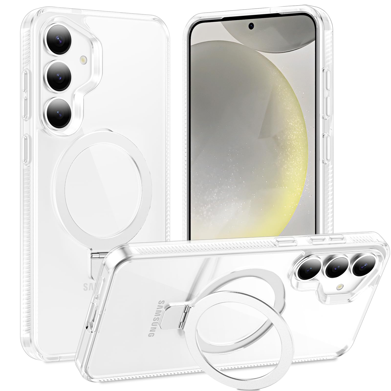 STERKER Magnetic Ring Stand Case for Samsung Galaxy S23 - Slim Clear Protective Cover with Kickstand | Anti-Yellowing Design | Perfect for Car Mount, Hands-Free Viewing & Everyday Protection