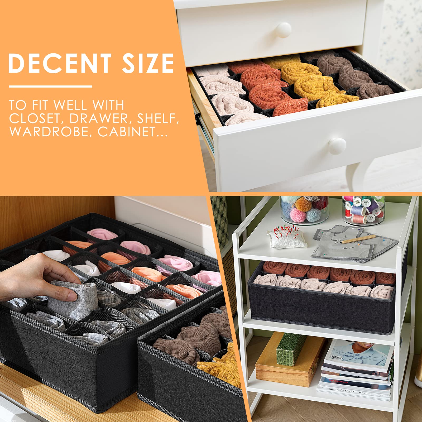 8-Pack 11-Inch Fabric Storage Cubes & 3-Pack Drawer Organizers for Socks & Underwear - Closet & Dresser Organization Solutions for Bedroom, Nursery, and Dorm Room Storage
