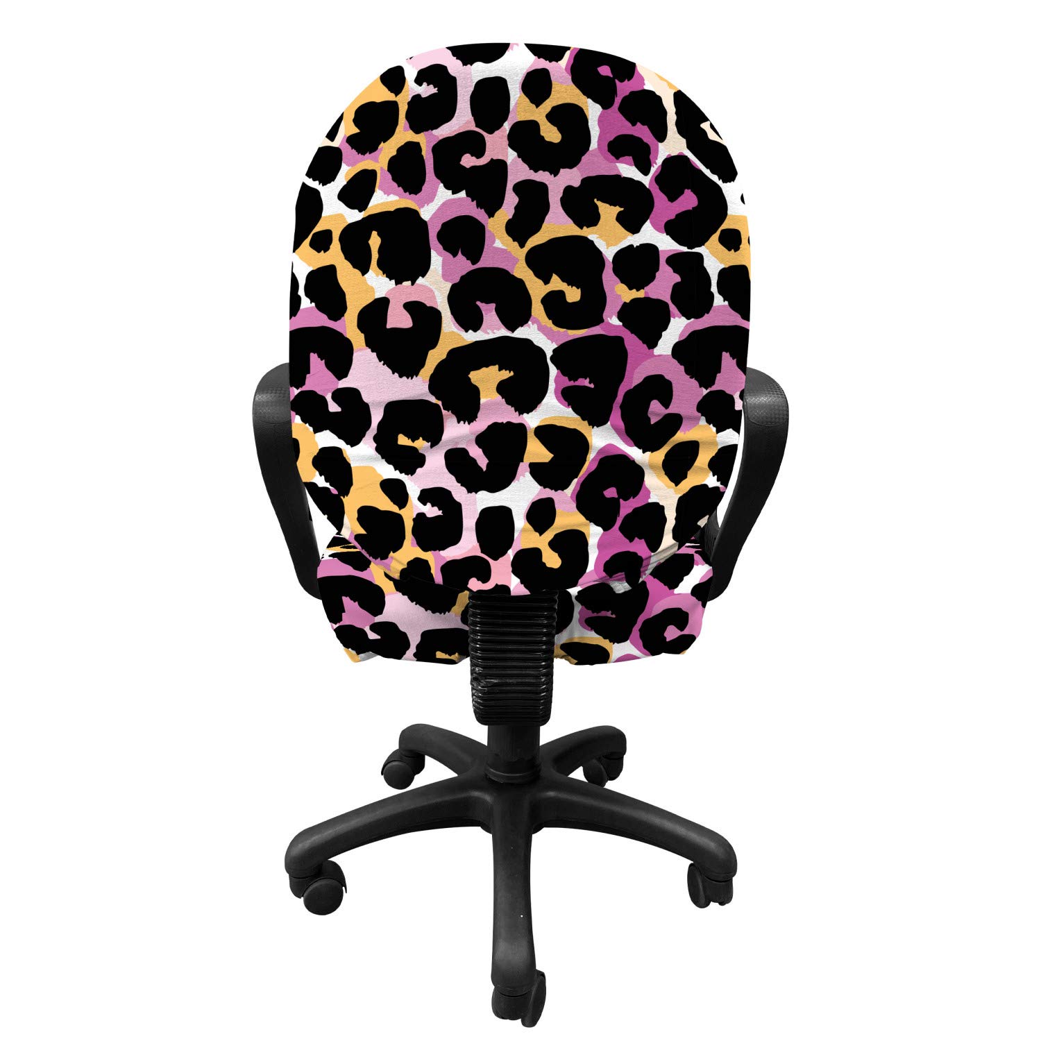 Ambesonne Leopard Print Office Chair Slipcover - Stretchable Fabric Cover with Abstract Wild Animal Pattern in Vibrant Pink & Black - Standard Size for Home & Office Use - Perfect for Desk Chairs, Gaming Chairs & Dining Chairs