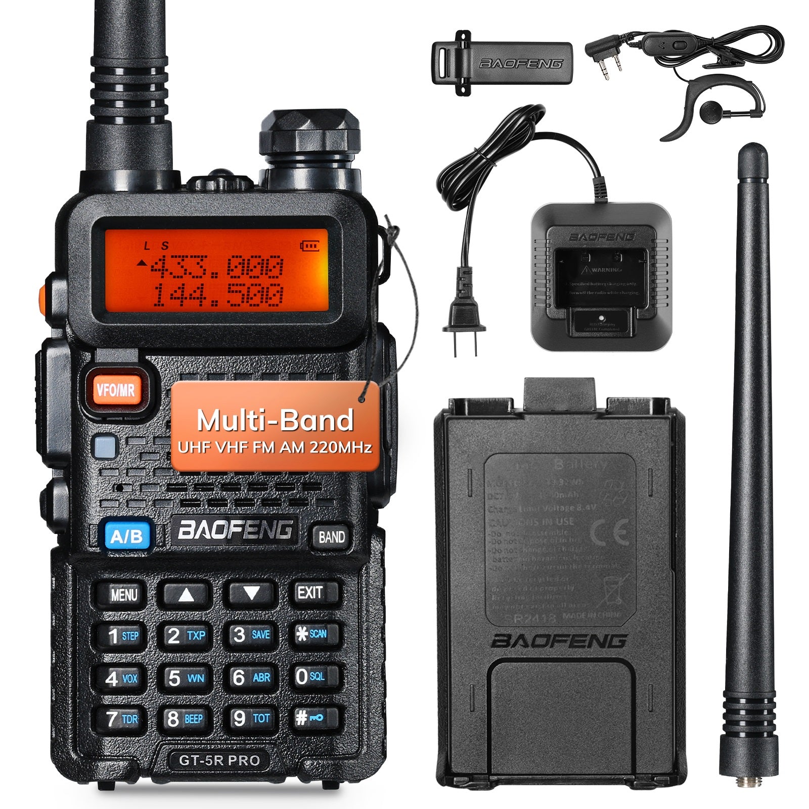 Baofeng GT 5R Pro Ham Radio 5W Dual Band Walkie Talkie - UHF/VHF/FM/Airband/NOAA Weather Receiver with 128 Channels & 1800mAh Battery (Supports CHIRP) - Perfect for Outdoor Adventures, Emergency Communication, and Hiking