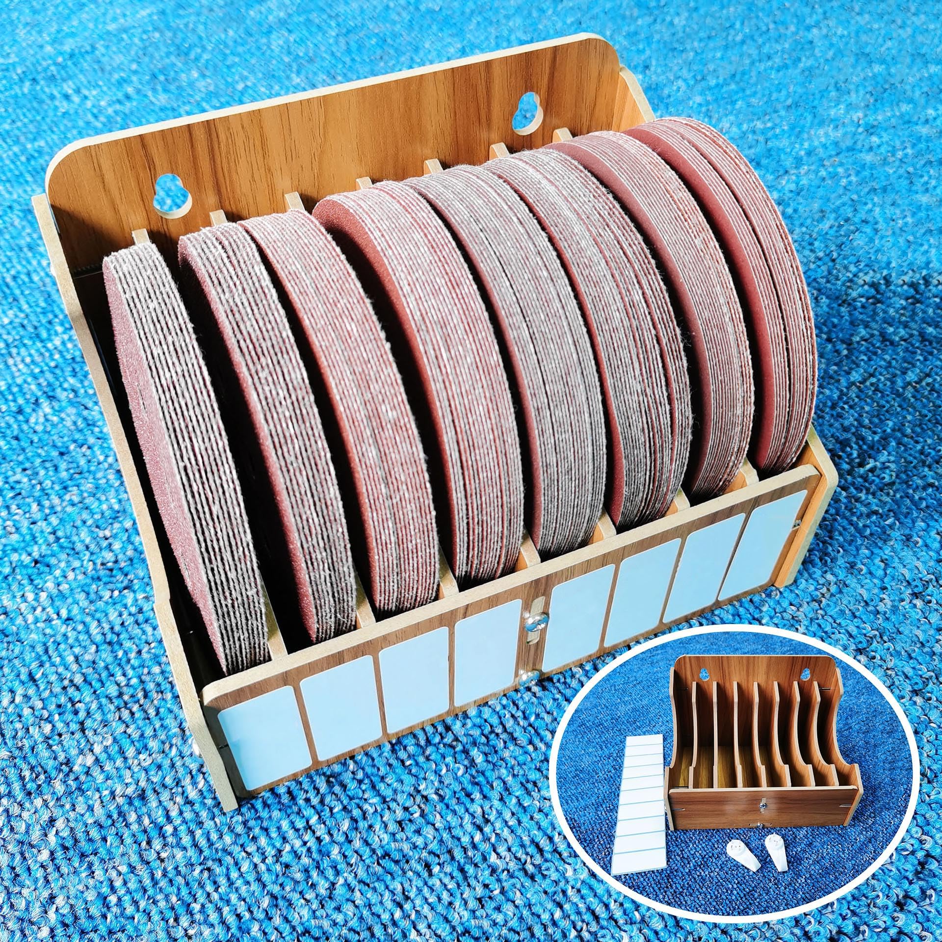 8-Tier Heavy Duty 5 Inch Sandpaper Organizer – Premium Sanding Disc Storage Holder for Woodworking Tools, Workshop & DIY Projects – Compact & Durable Sandpaper Rack (Excluding Sandpaper) – 1 Pack, Brown – Perfect for Garage Organization & Craft Room Storage