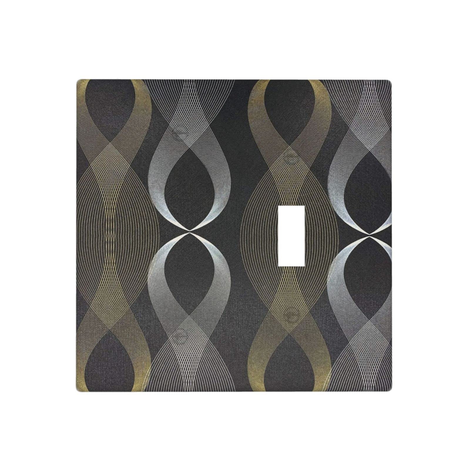 Black Geometric Wall Plate - 2 Gang Light Switch Cover (1 Blank, 1 Toggle) - 4.5