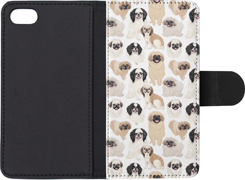 Cute Pekingese Dog Pattern Faux Leather Flip Wallet Phone Case for Apple iPhone SE 3 (2022) - Stylish & Protective Cover for Everyday Use, Commuting, and Travel