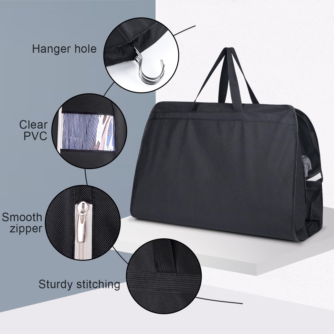 60'' Gusseted Garment Bag for Travel - Breathable Dress Bag with Two Mesh Pockets for Gowns & Formal Wear (Black) | Perfect for Weddings, Business Trips & Closet Organization