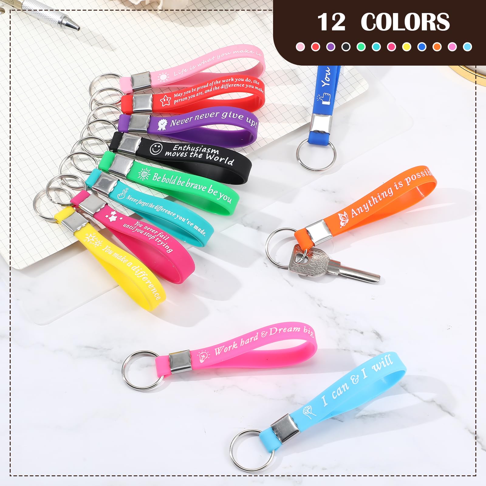 24 Pcs Motivational Keychains Bulk - Inspirational Gifts for Teachers & Staff - Office & School Use