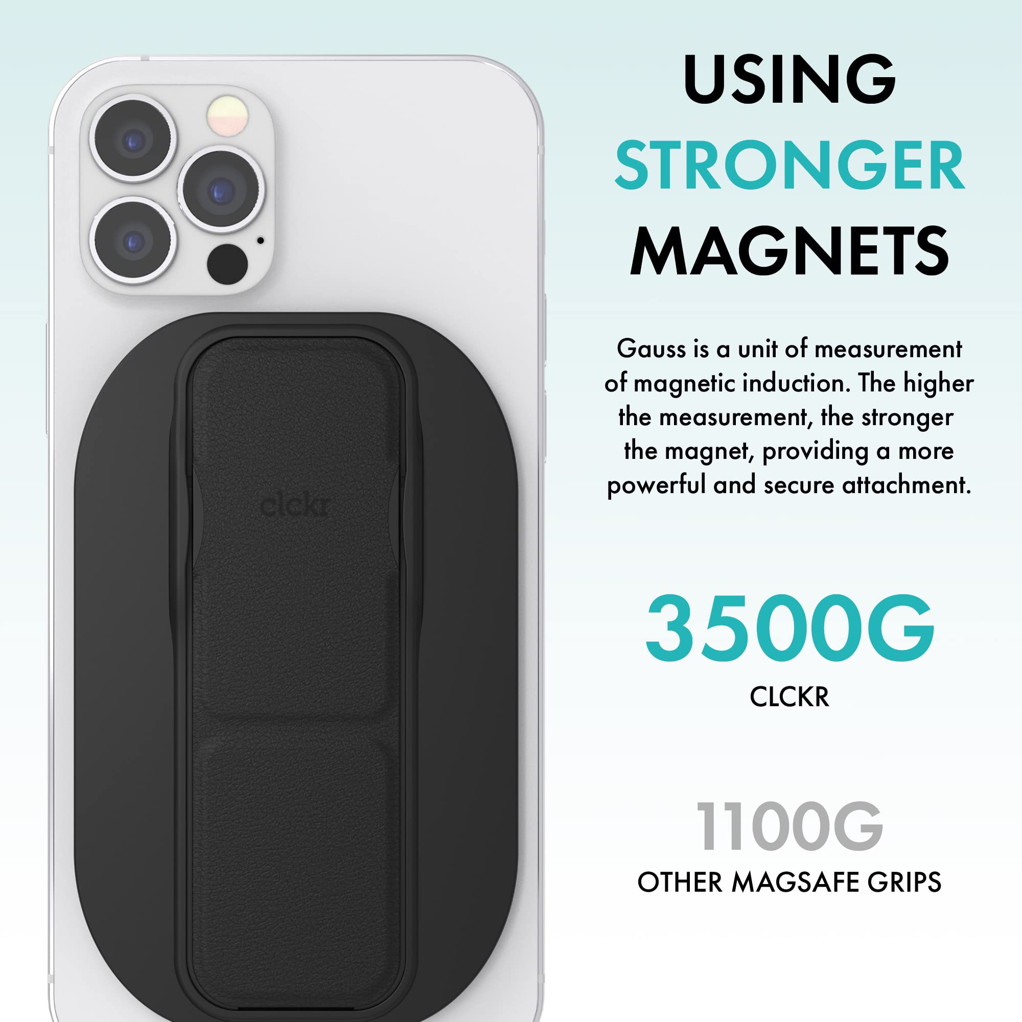 Magnetic Phone Kickstand for iPhone 12/13 Series - 3500G Strong MagSafe Compatible Holder with Removable Grip & Finger Strap | Perfect for Hands-Free Viewing, Gaming, and Video Calls (Black)