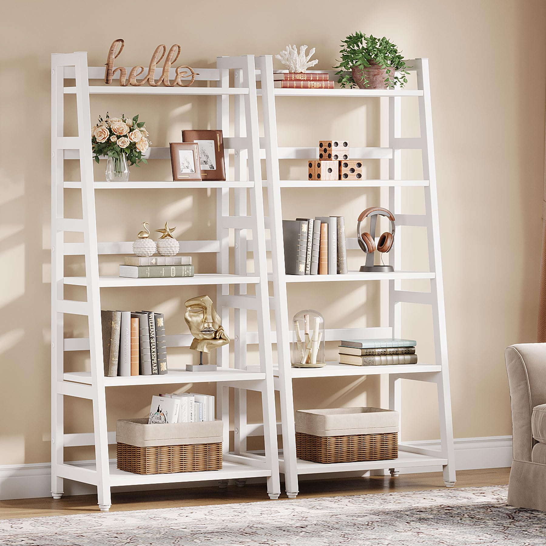 Tribesigns 5-Tier Bookshelf - Modern Ladder Bookcase with 5 Shelves, Sturdy Book Storage Organizer for Living Room, Home Office & Bedroom - Perfect for Displaying Books, Decor & Plants (White)
