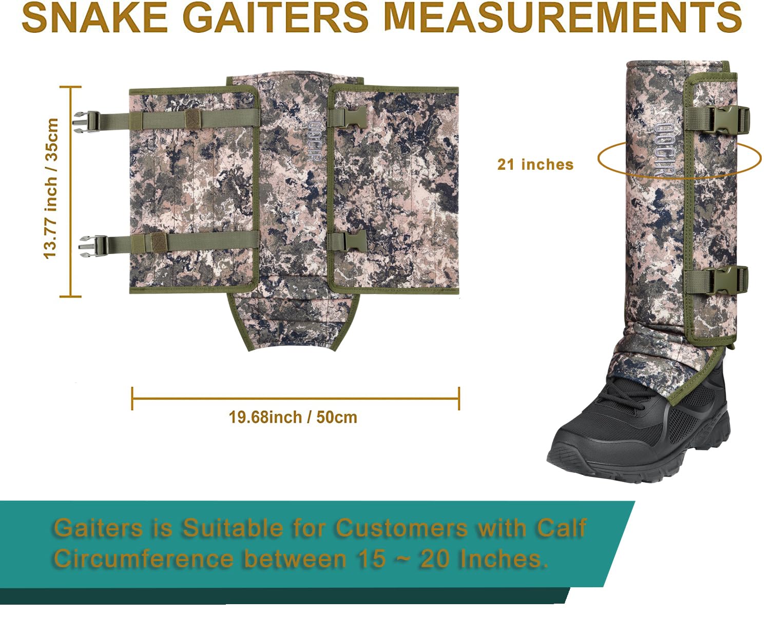 Skiguard Snake Guard Gaiters - Waterproof & Bite Proof Leg Protection for Hiking, Hunting & Outdoor Adventures - Adjustable Size for Men & Women
