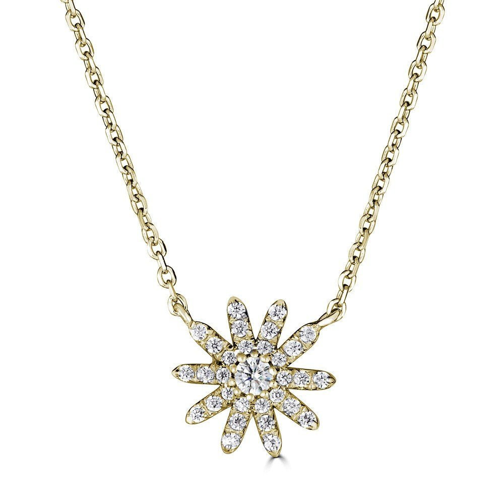 14K Gold 0.15 CTW Diamond Flower Pendant Necklace for Women - Elegant Jewelry Gift for Anniversary, Valentine's Day & Special Occasions