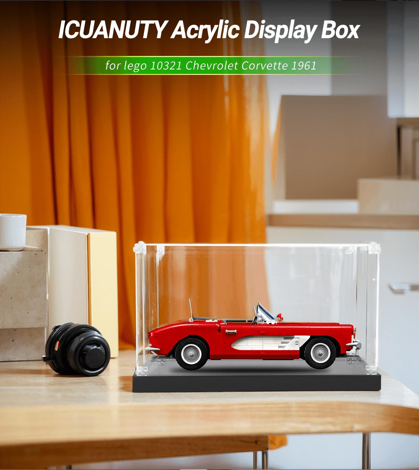 Lego Creator Chevrolet Corvette 10321 Display Case - Clear Acrylic Showcase for Car Model Collection & Home Office Decor
