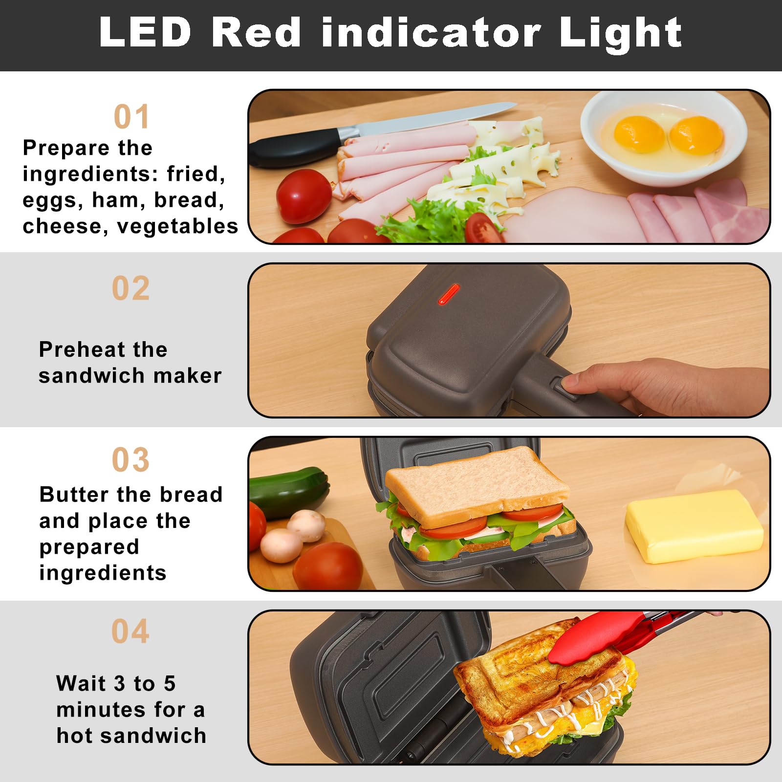 Mini Sandwich Maker with Removable Non-Stick Plates - Electric Grilled Cheese & Breakfast Sandwich Press - Portable Hot Sandwich Maker for Home, Office & Travel - Perfect for Quick Breakfast, Snacks & Lunch