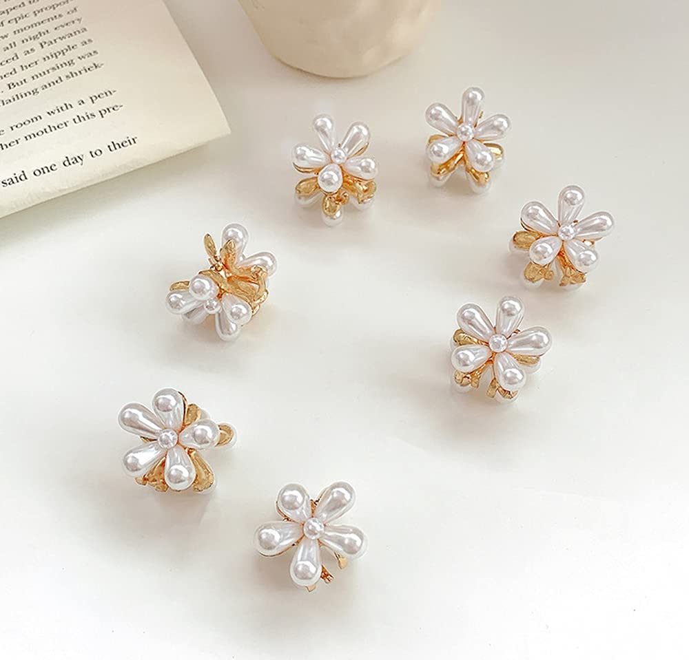 VSAKSH 5-Piece Mini Pearl Hair Claw Clips with Floral Design - Cute Hair Barrettes for Women & Girls | Perfect for School, Parties & Everyday Hairstyles