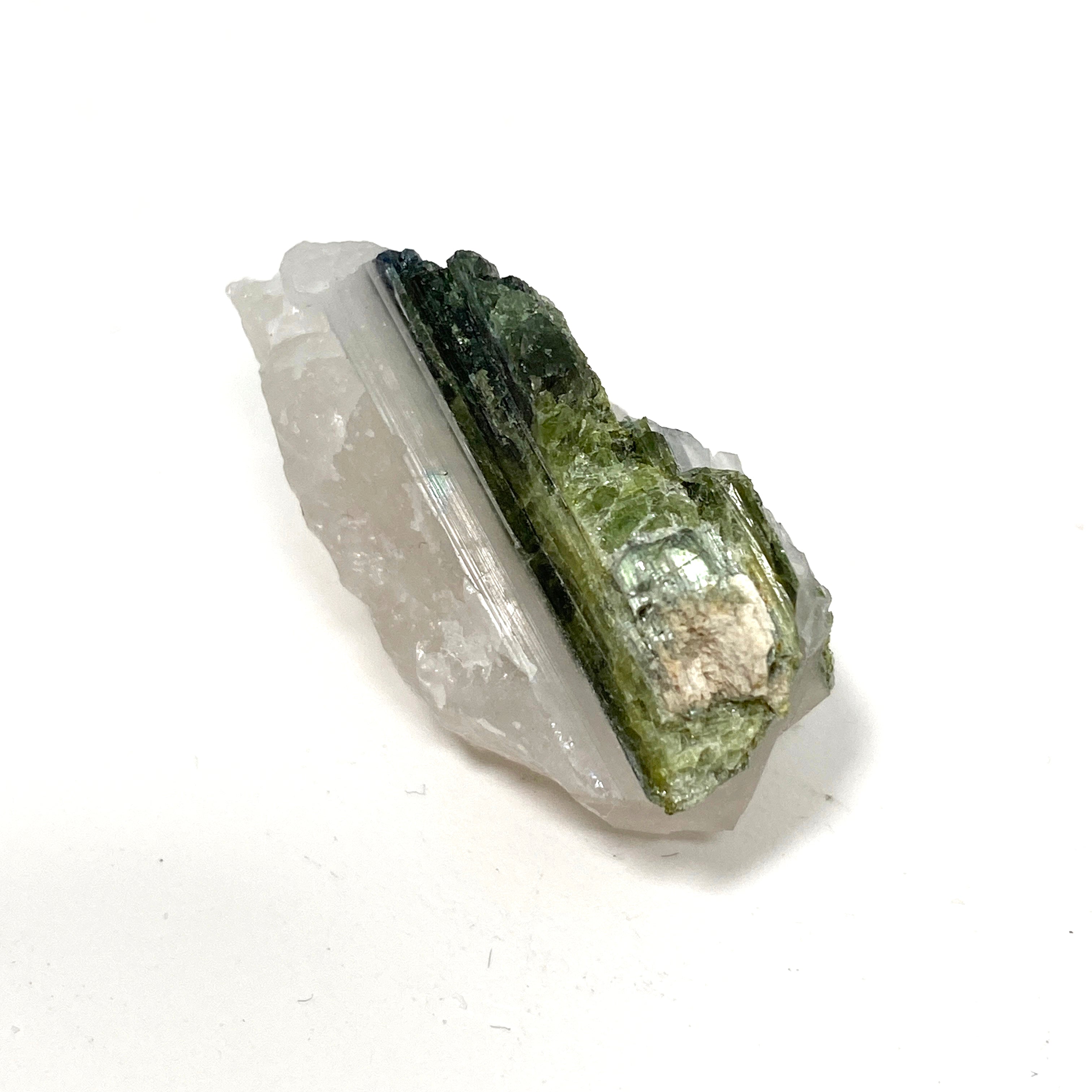 Natural Green Tourmaline on Quartz Crystal Specimen - GTQ05 | Healing Stone for Meditation, Reiki & Home Decor