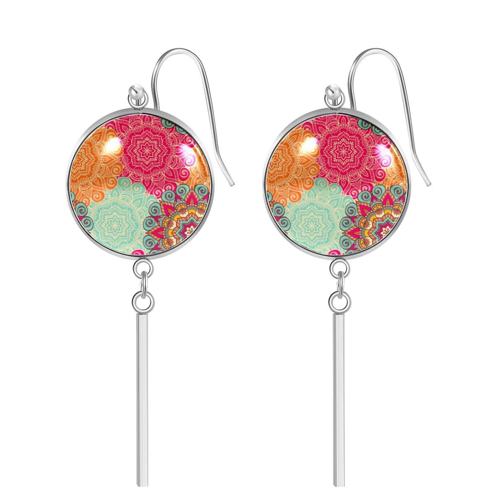 Crystal Glass Drop Dangle Earrings for Women - Pink, Blue, Coral, Seaweed Shell & Green Lightweight Round Stick Jewelry Gift | Elegant Party, Wedding & Everyday Wear Accessories