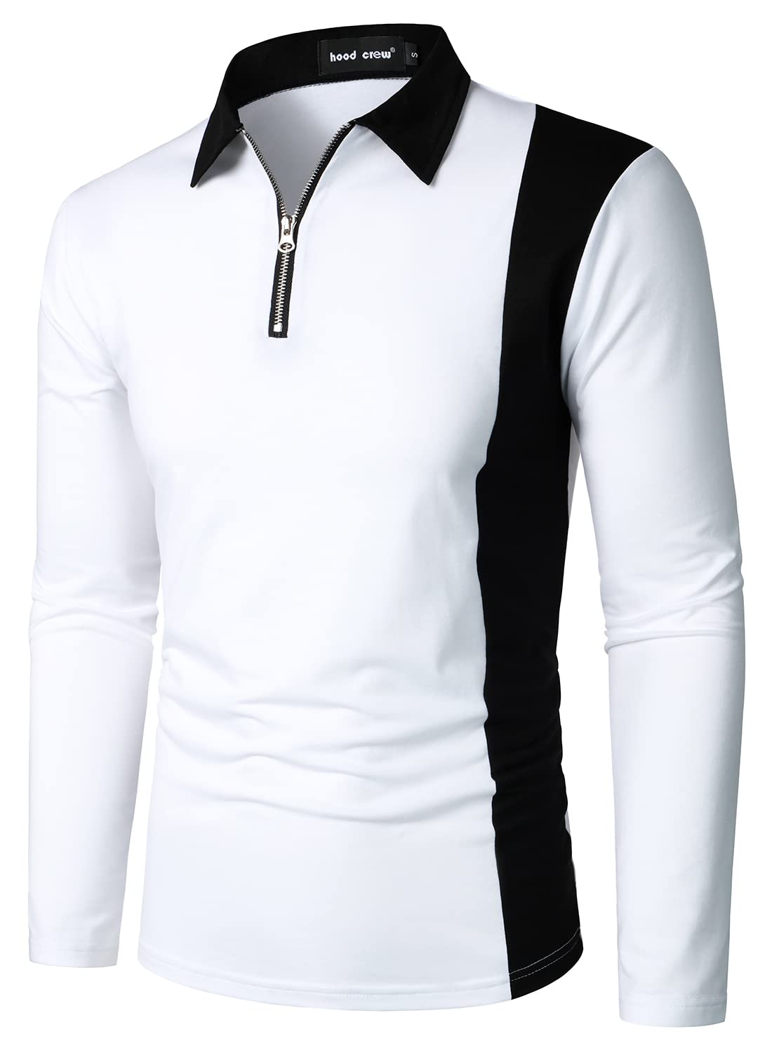 Men's Long Sleeve Polo Shirt with Color Block Design & Front Zipper - Stylish Casual Crew Neck T-Shirt for Work, Golf, and Everyday Wear